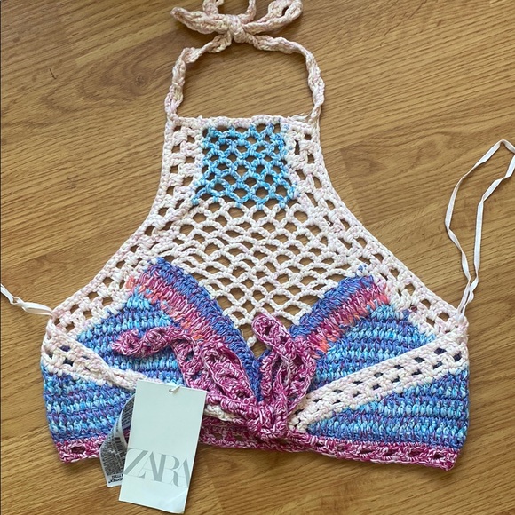 Zara Crochet Halter Top in Pink and Blue - Picture 2 of 2